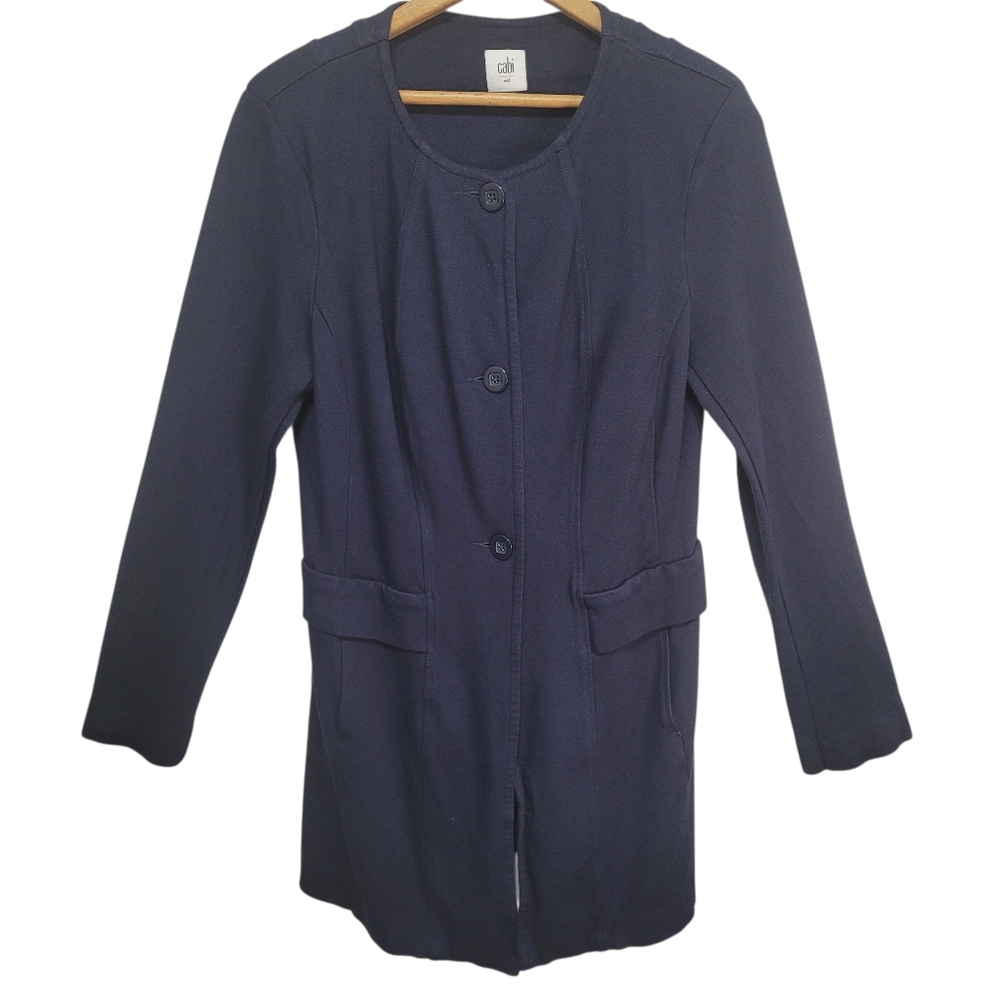 Cabi Lido Collarless Button Front Blazer Jacket Women's M Navy Business Casual